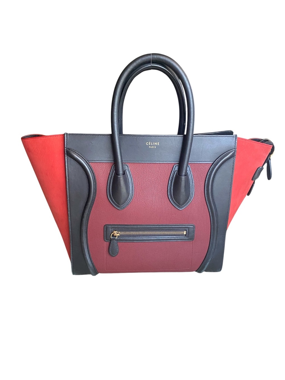 Celine Medium Luggage Tote in Tri-Color Leather and Nubuck Suede